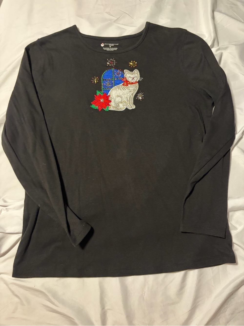 Women’s Designer Original Studios Black Long Sleeved Shirt M Christmas Cat